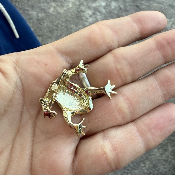 Gold Tone With Red Eyes Frog Brooch Amphibian Pin Golden Frog Toad - Picture 3 of 4